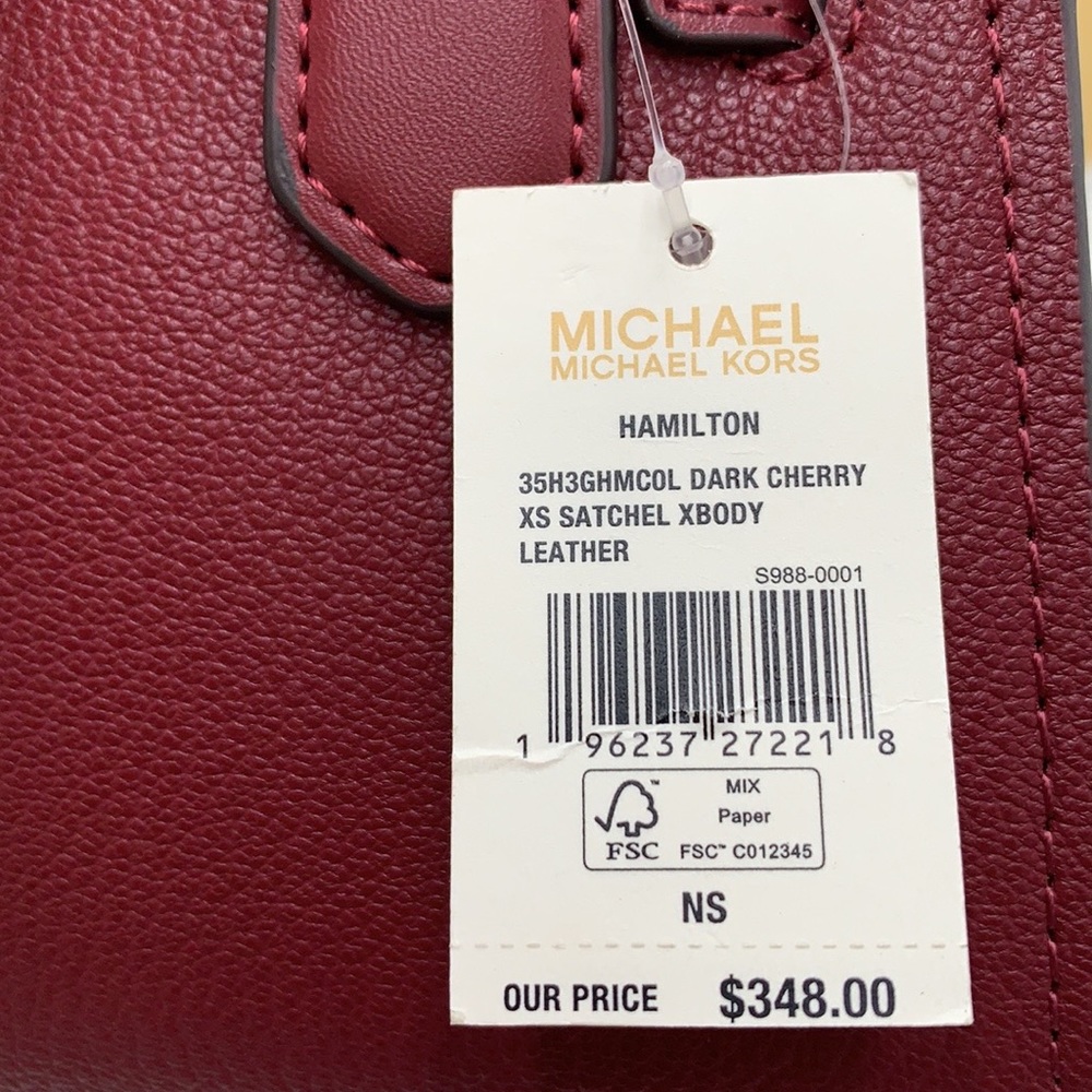 MICHAEL KORS HAMILTON XSMALL SATCHEL CROSSBODY DARK CHERRY COLOR - Picture 16 of 16